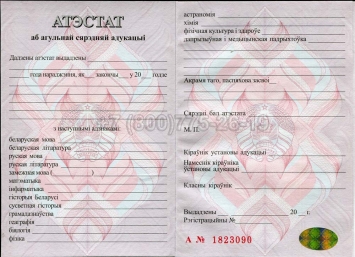 Аттестат о Полном Среднем Образовании Беларуси 2001г в Чите